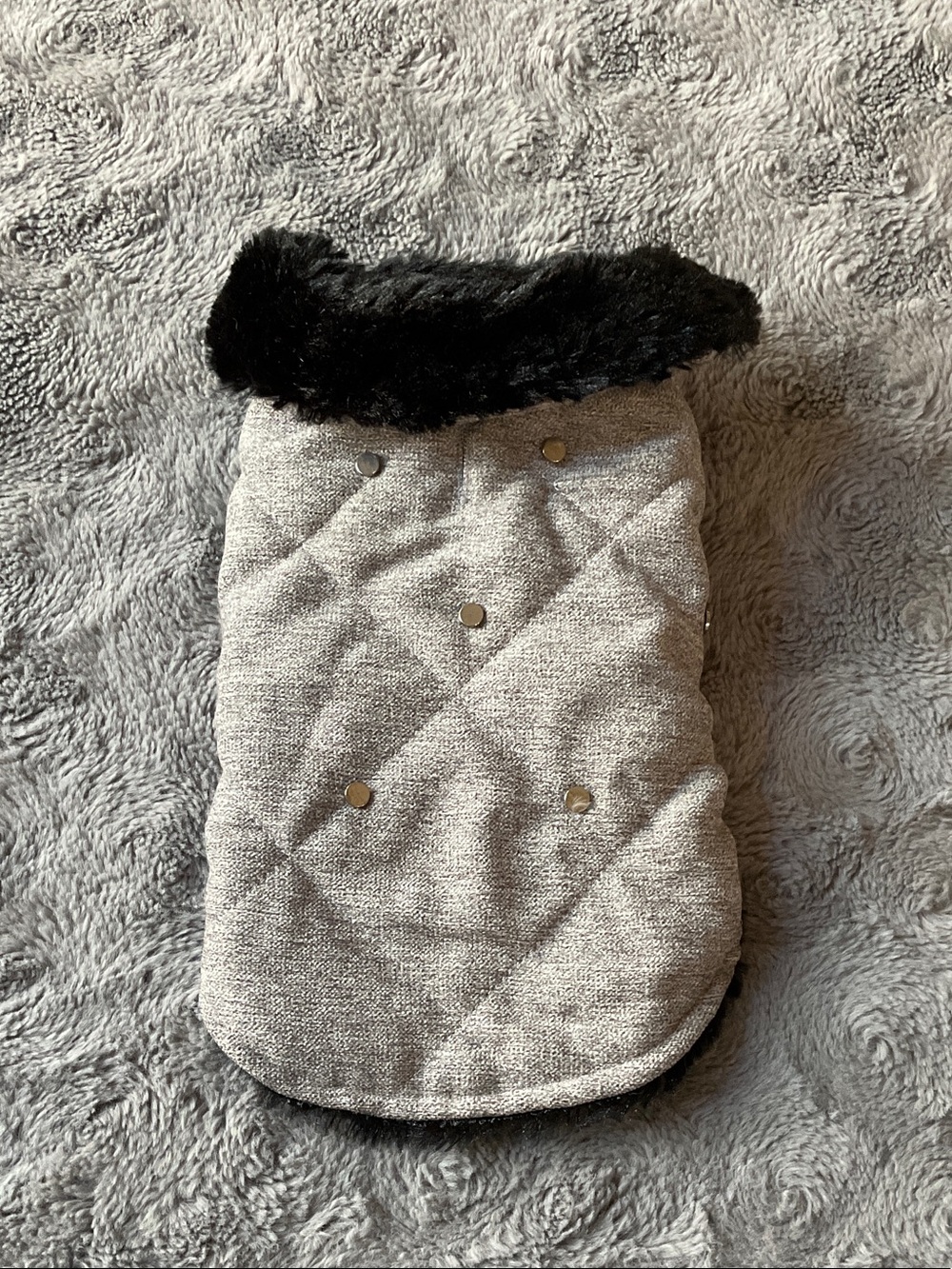 Quilted Gray Black Dog Faux-Fur vest NWOT